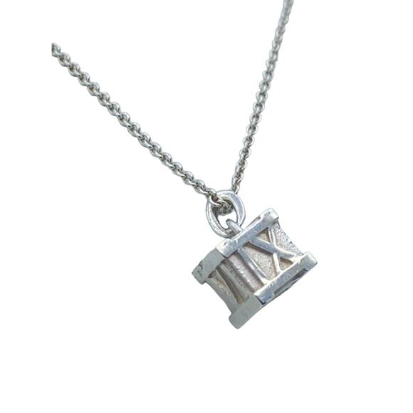 Authentic Tiffany & Co Sterling Sliver Atlas Cube Pendant Necklace - Picture 2 of 6